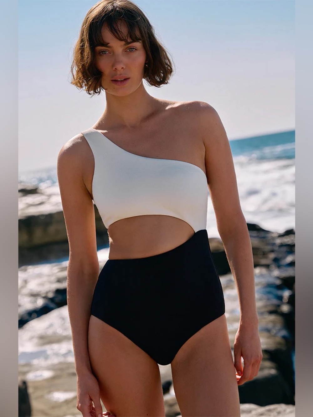 Anthropologie Jets Verda Rib One Shoulder One Piece Cut Out Size 6